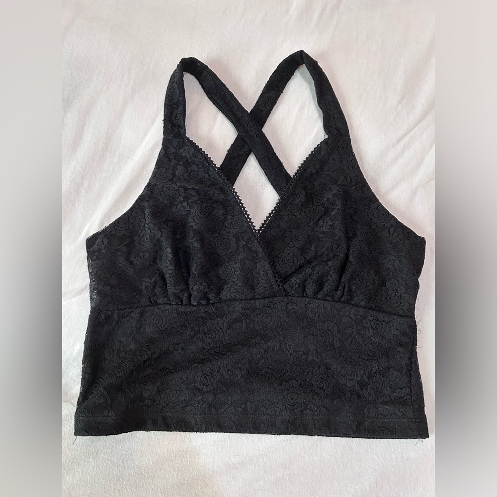 Black lace crop top